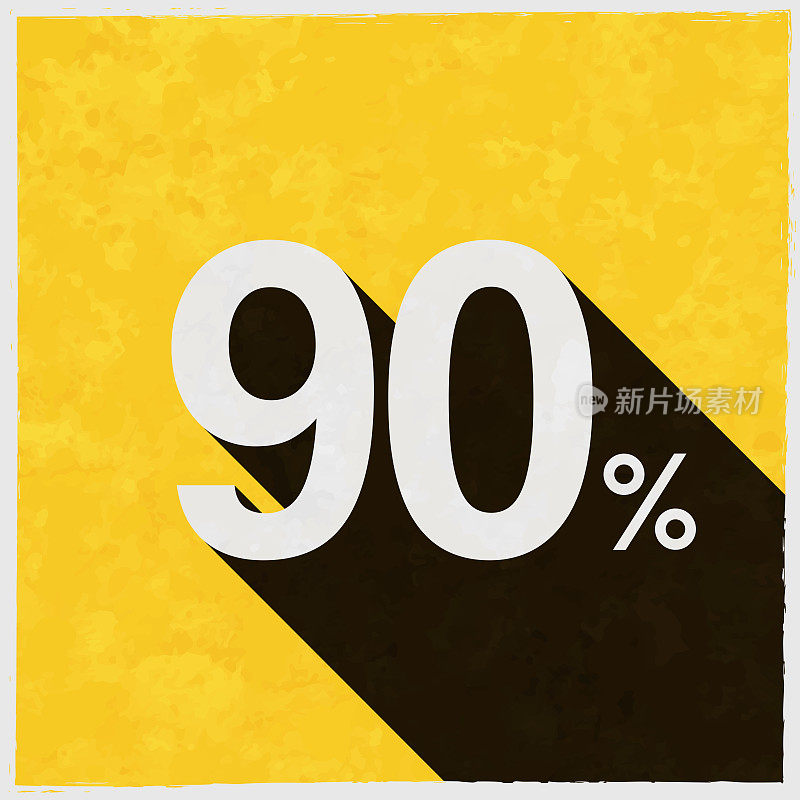 90% - 90%。图标与长阴影的纹理黄色背景